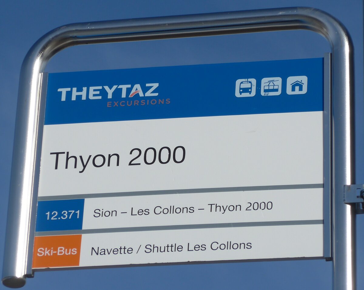 (178'191) - THEYTAZ-Haltestellenschild - Thyon 2000 - am 28. Januar 2017