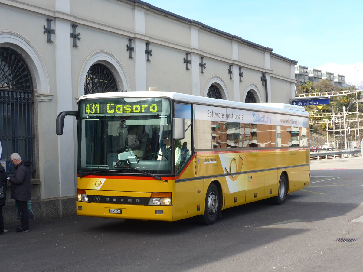(178'359) - AutoPostale Ticino - Nr. 508/TI 215'202 - Setra (ex P 25'699) am 7. Februar 2017 beim Bahnhof Lugano