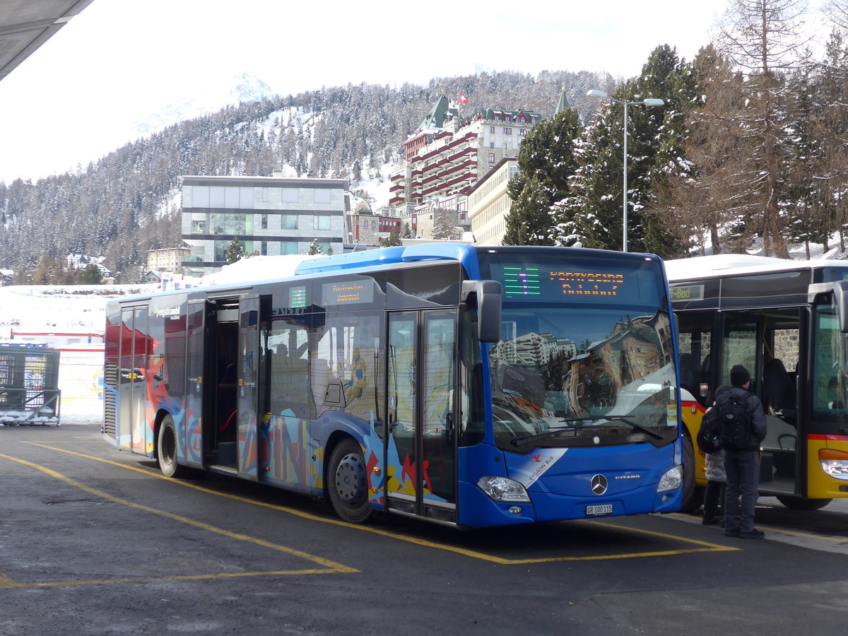 (178'413) - SBC Chur - Nr. 115/GR 100'115 - Mercedes am 9. Februar 2017 beim Bahnhof St. Moritz