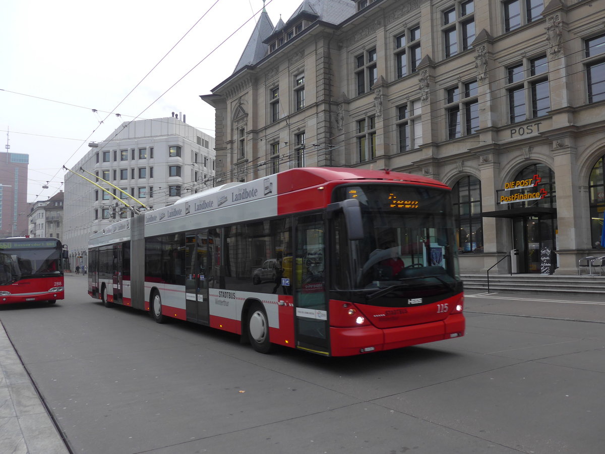 (178'445) - SW Winterthur - Nr. 115 - Hess/Hess Gelenktrolleybus am 10. Februar 2017 beim Hauptbahnhof Winterthur
