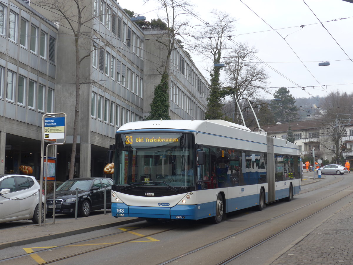 (178'492) - VBZ Zrich - Nr. 163 - Hess/Hess Gelenktrolleybus am 10. Februar 2017 in Zrich, Kirche Fluntern