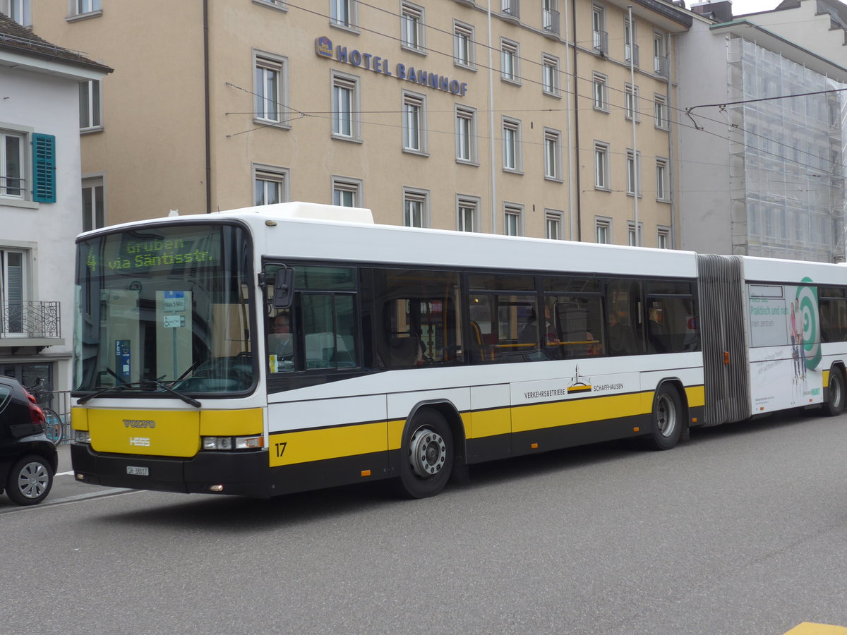 (179'050) - VBSH Schaffhausen - Nr. 17/SH 38'017 - Volvo/Hess am 20. Mrz 2017 beim Bahnhof Schaffhausen