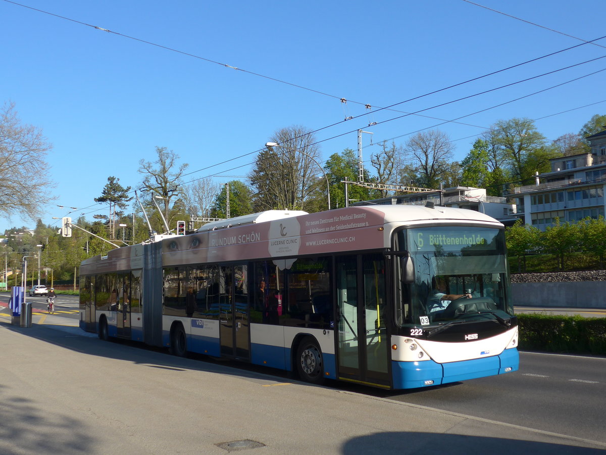 (179'374) - VBL Luzern - Nr. 222 - Hess/Hess Gelenktrolleybus am 10. April 2017 in Luzern, Verkehrshaus