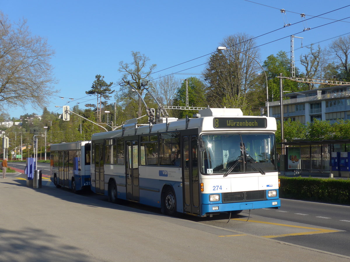 (179'376) - VBL Luzern - Nr. 274 - NAW/R&J-Hess Trolleybus am 10. April 2017 in Luzern, Verkehrshaus