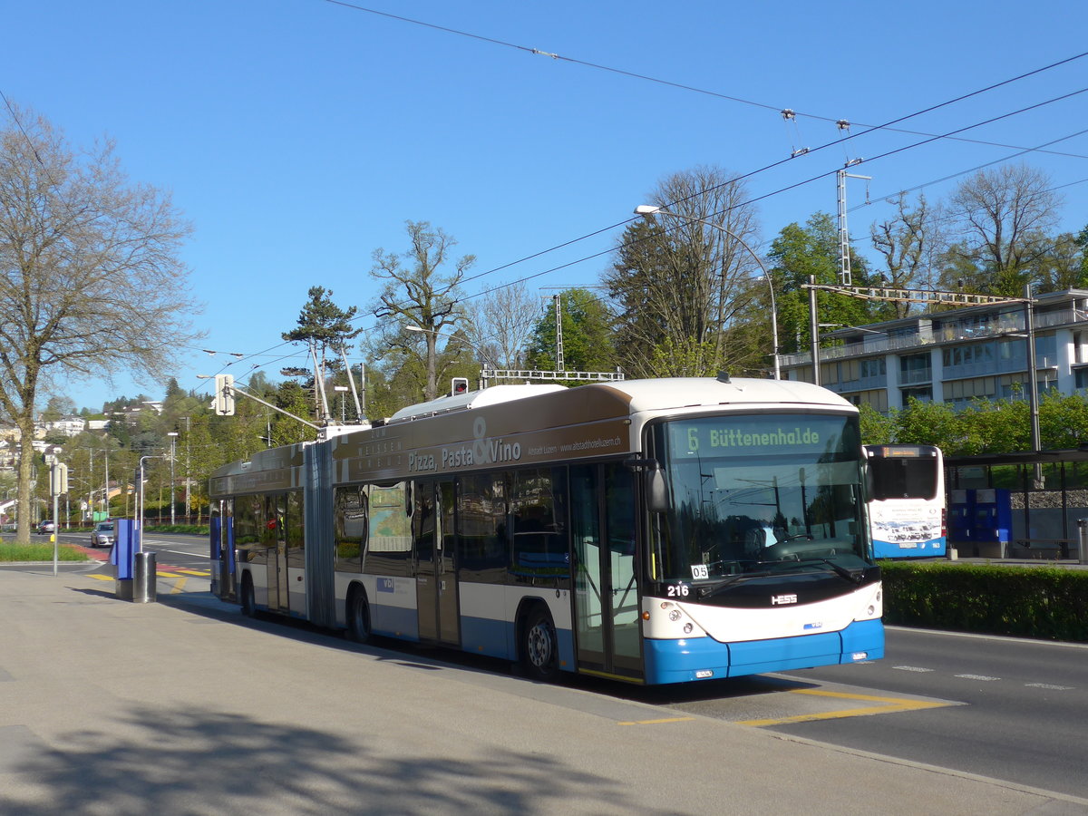 (179'386) - VBL Luzern - Nr. 216 - Hess/Hess Gelenktrolleybus am 10. April 2017 in Luzern, Verkehrshaus
