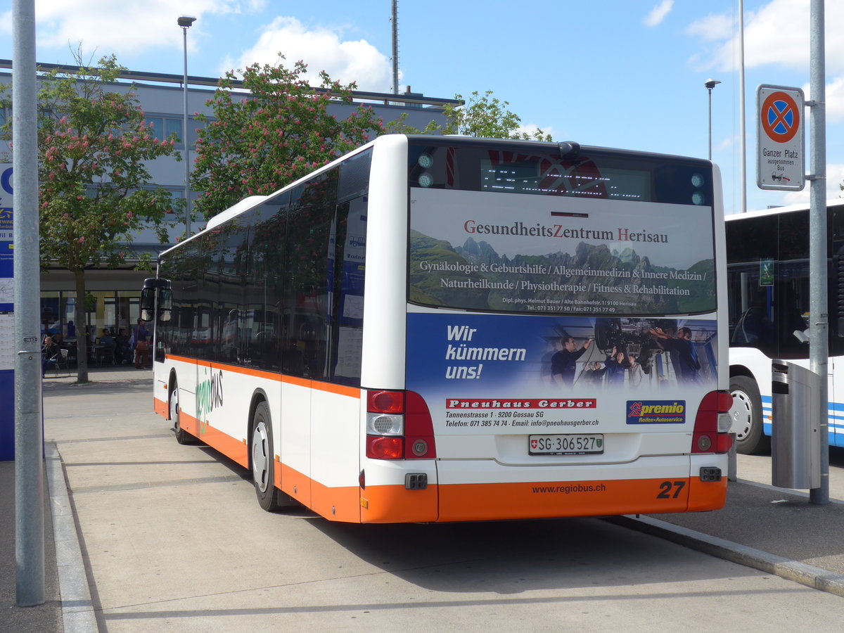 (180'183) - Regiobus, Gossau - Nr. 27/SG 306'527 - MAN am 21. Mai 2017 beim Bahnhof Wil