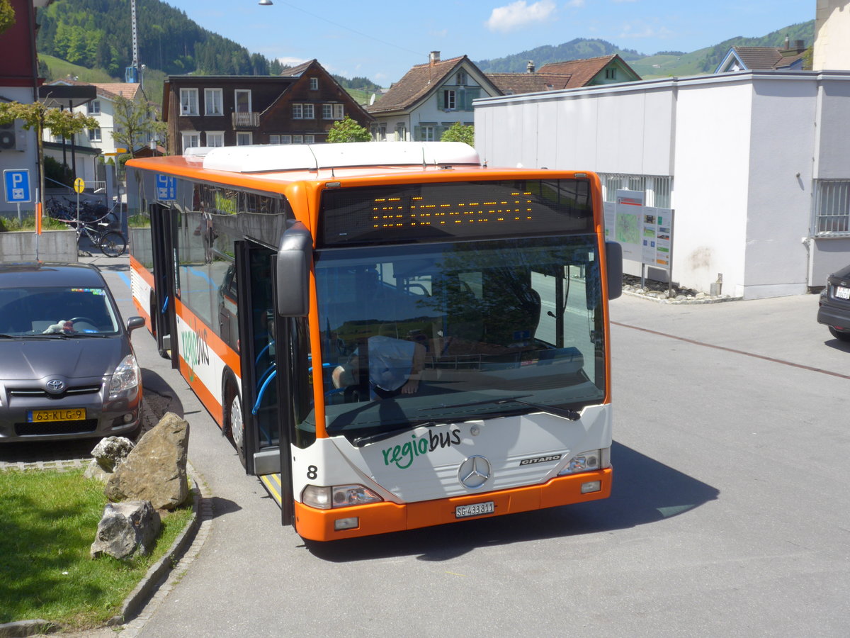 (180'333) - Regiobus, Gossau (VBH) - Nr. 8/SG 433'811 - Mercedes am 22. Mai 2017 beim Bahnhof Appenzell
