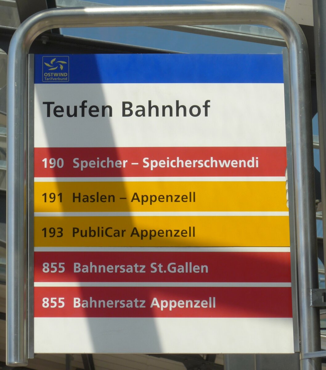 (180'342) - AB/PostAuto-Haltestellenschild - Teufen, Bahnhof - am 22. Mai 2017