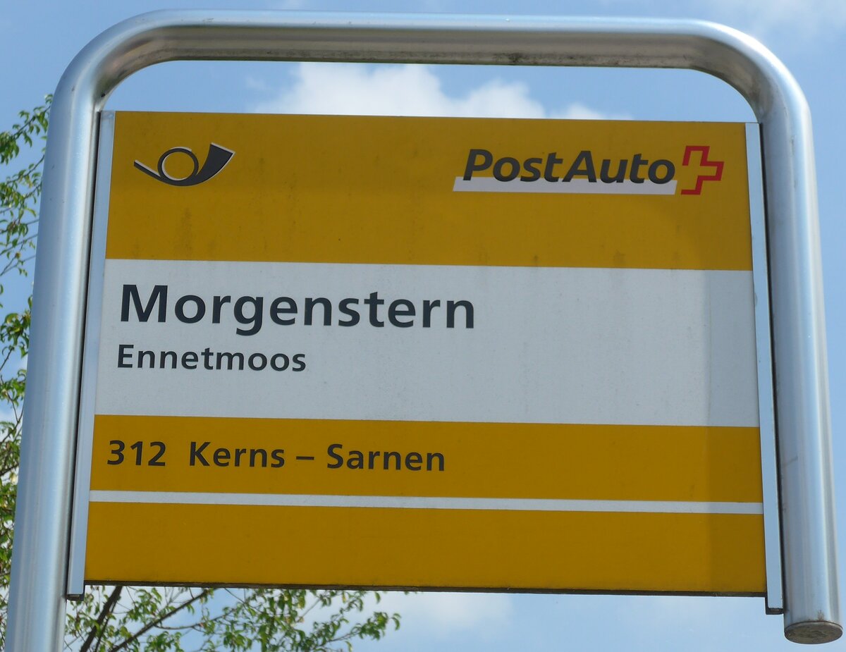 (180'724) - PostAuto-Haltestellenschild - Ennetmoos, Morgenstern - am 24. Mai 2017