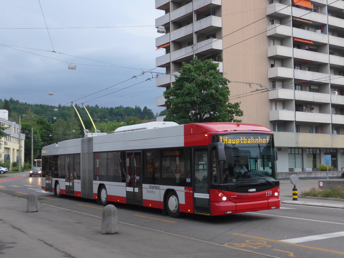 (181'139) - SW Winterthur - Nr. 119 - Hess/Hess Gelenktrolleybus am 15. Juni 2017 in Winterthur, Schiltwiesen