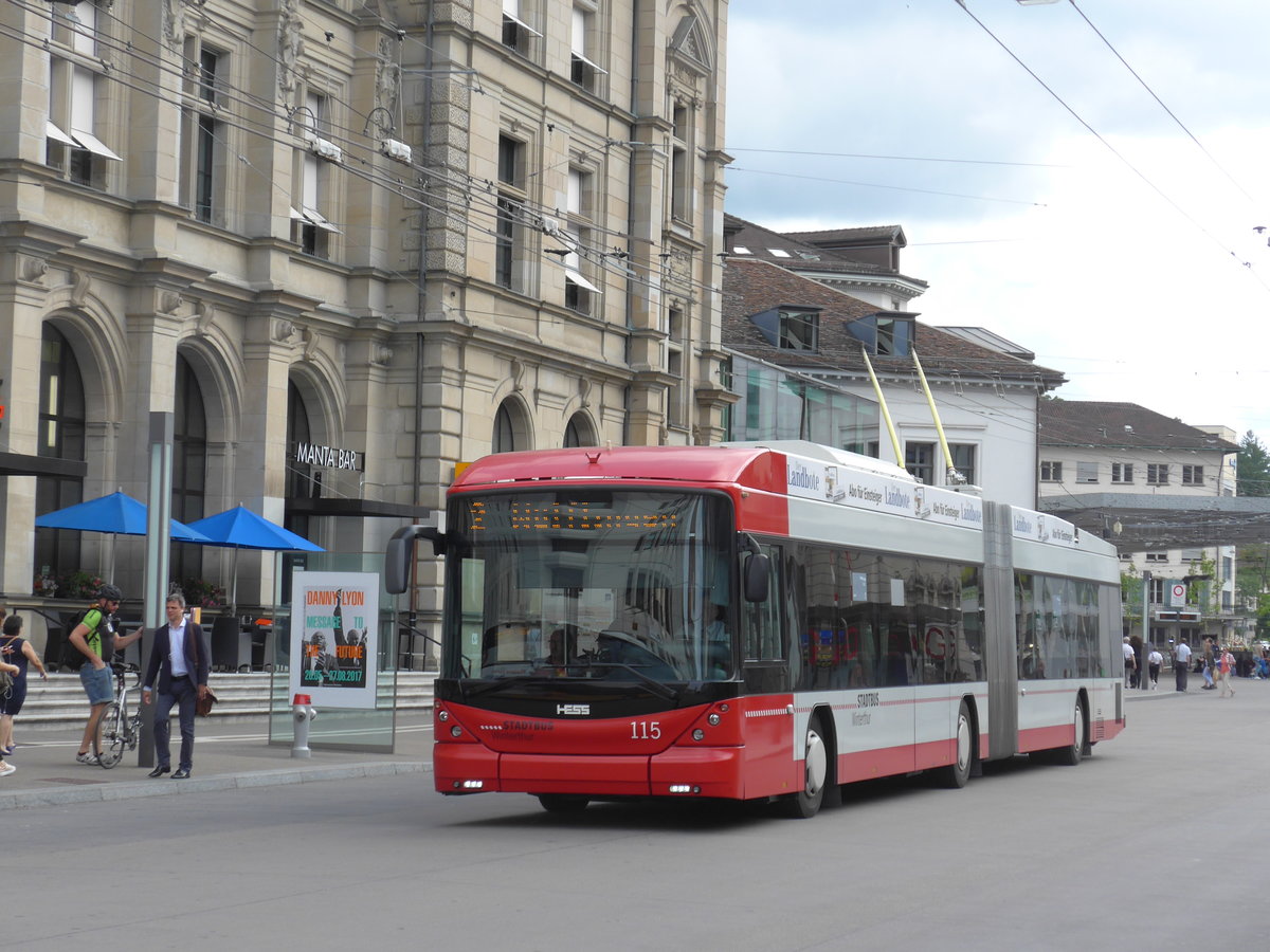 (182'011) - SW Winterthur - Nr. 115 - Hess/Hess Gelenktrolleybus am 10. Juli 2017 beim Hauptbahnhof Winterthur