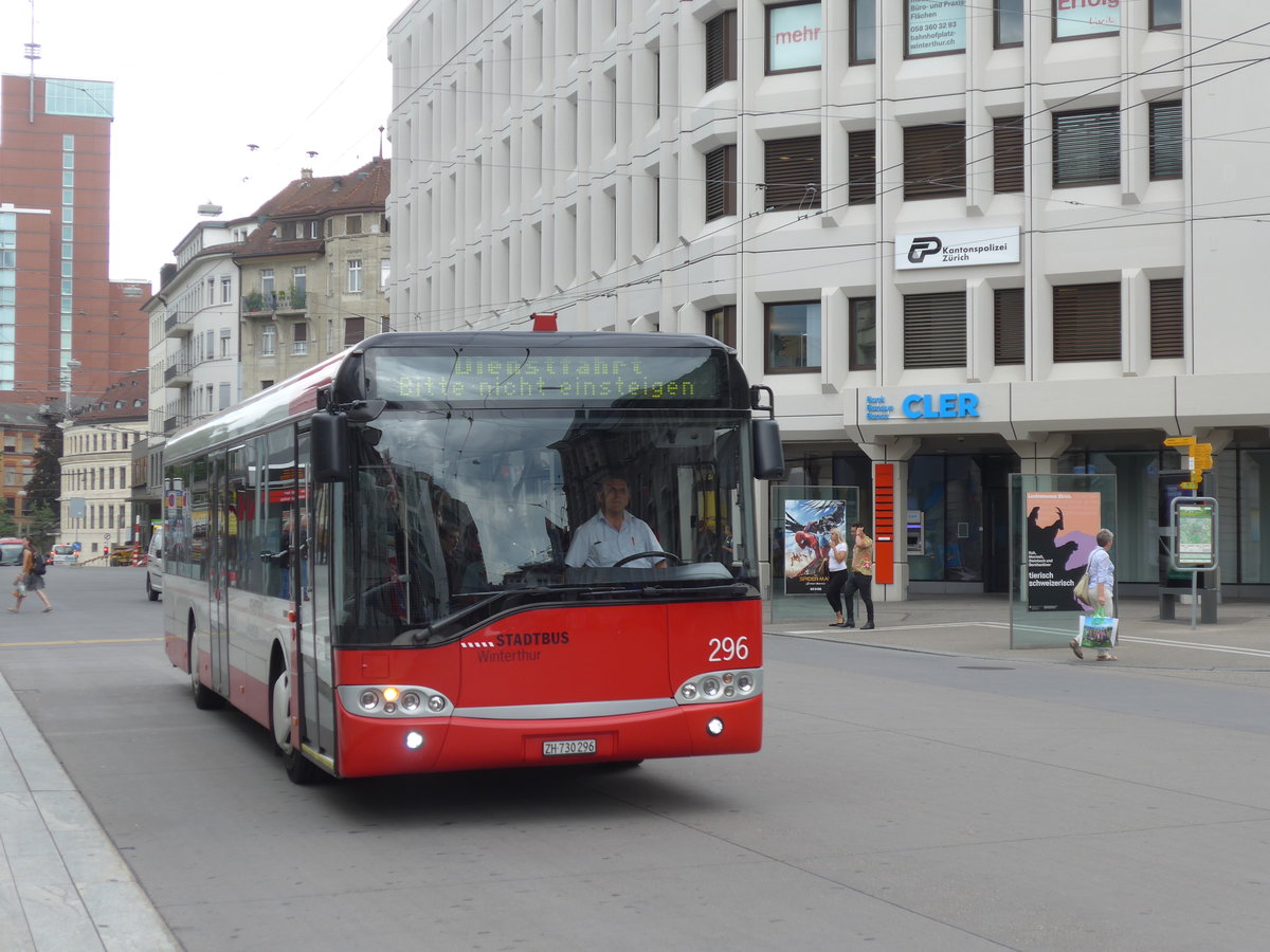 (182'019) - SW Winterthur - Nr. 296/ZH 730'296 - Solaris am 10. Juli 2017 beim Hauptbahnhof Winterthur