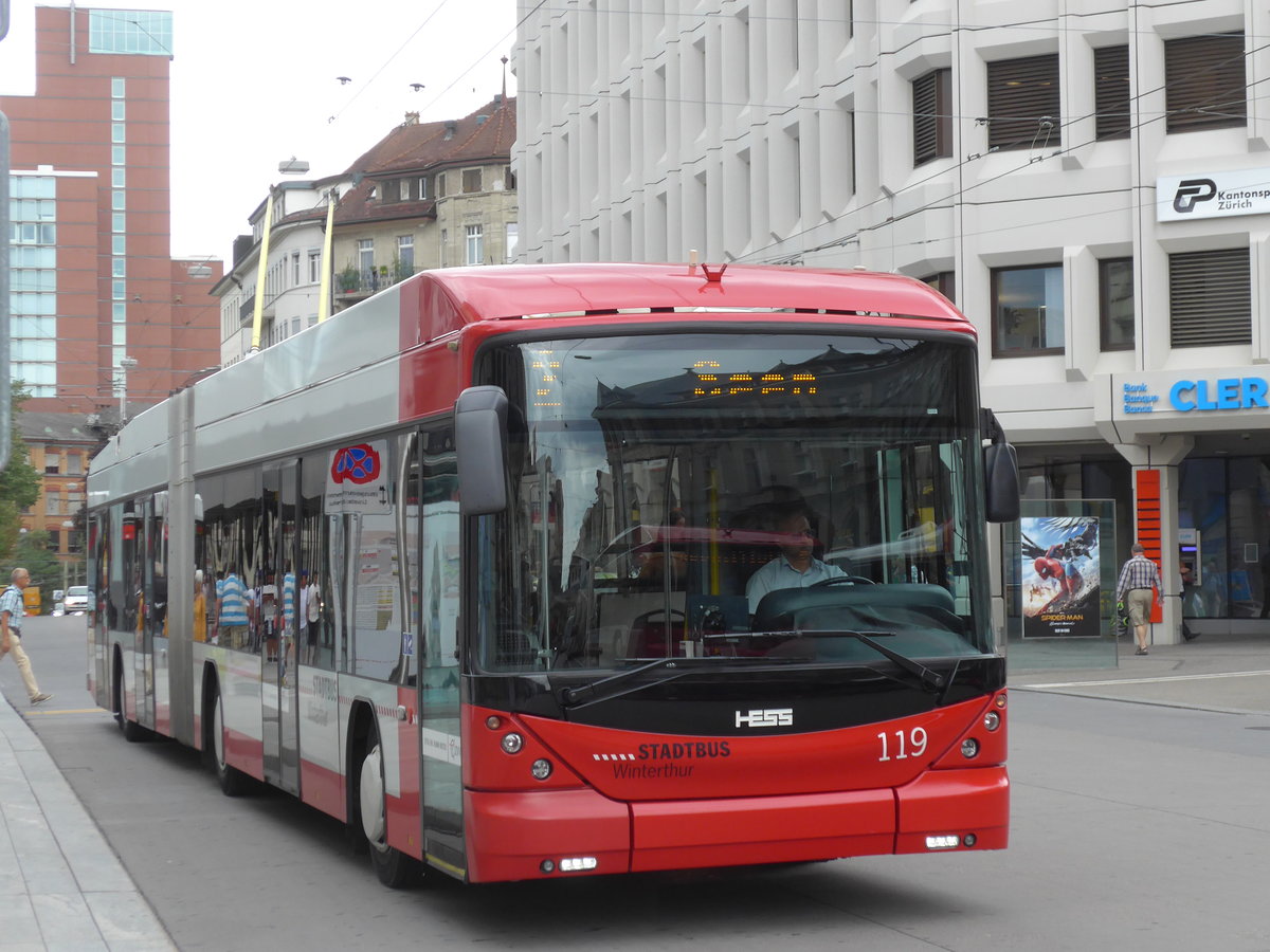 (182'022) - SW Winterthur - Nr. 119 - Hess/Hess Gelenktrolleybus am 10. Juli 2017 beim Hauptbahnhof Winterthur