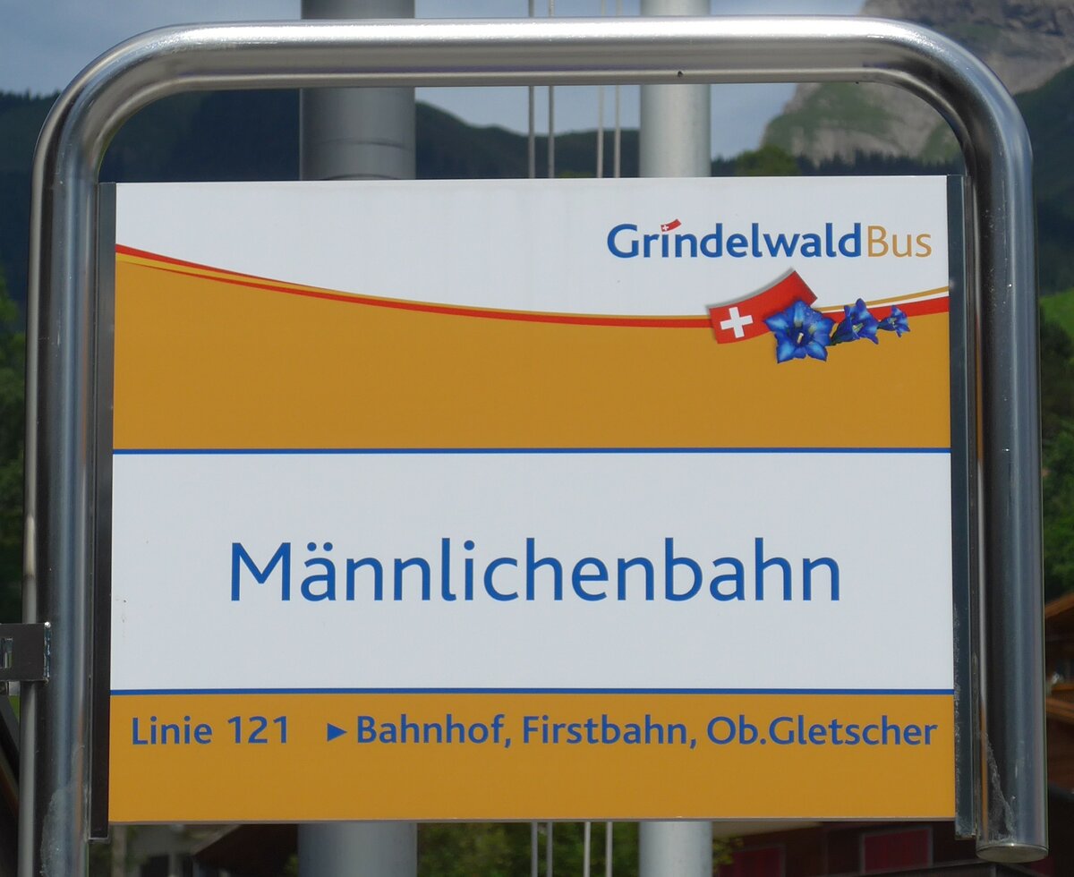 (182'366) - GrindelwaldBus-Haltestellenschild - Grindelwald, Mnnlichenbahn - am 30. Juli 2017