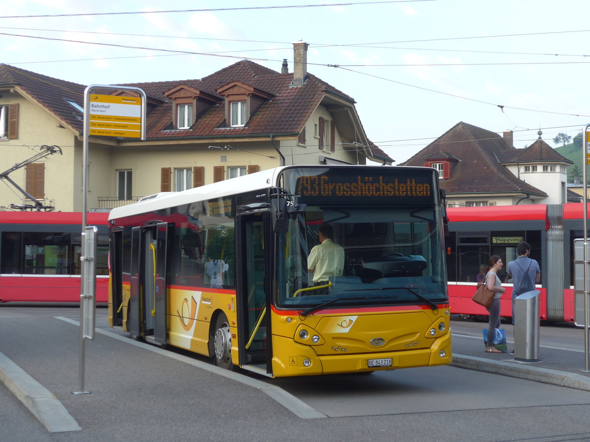 (182'485) - PostAuto Bern - Nr. 218/BE 843'218 - Heuliez am 2. August 2017 beim Bahnhof Worb Dorf