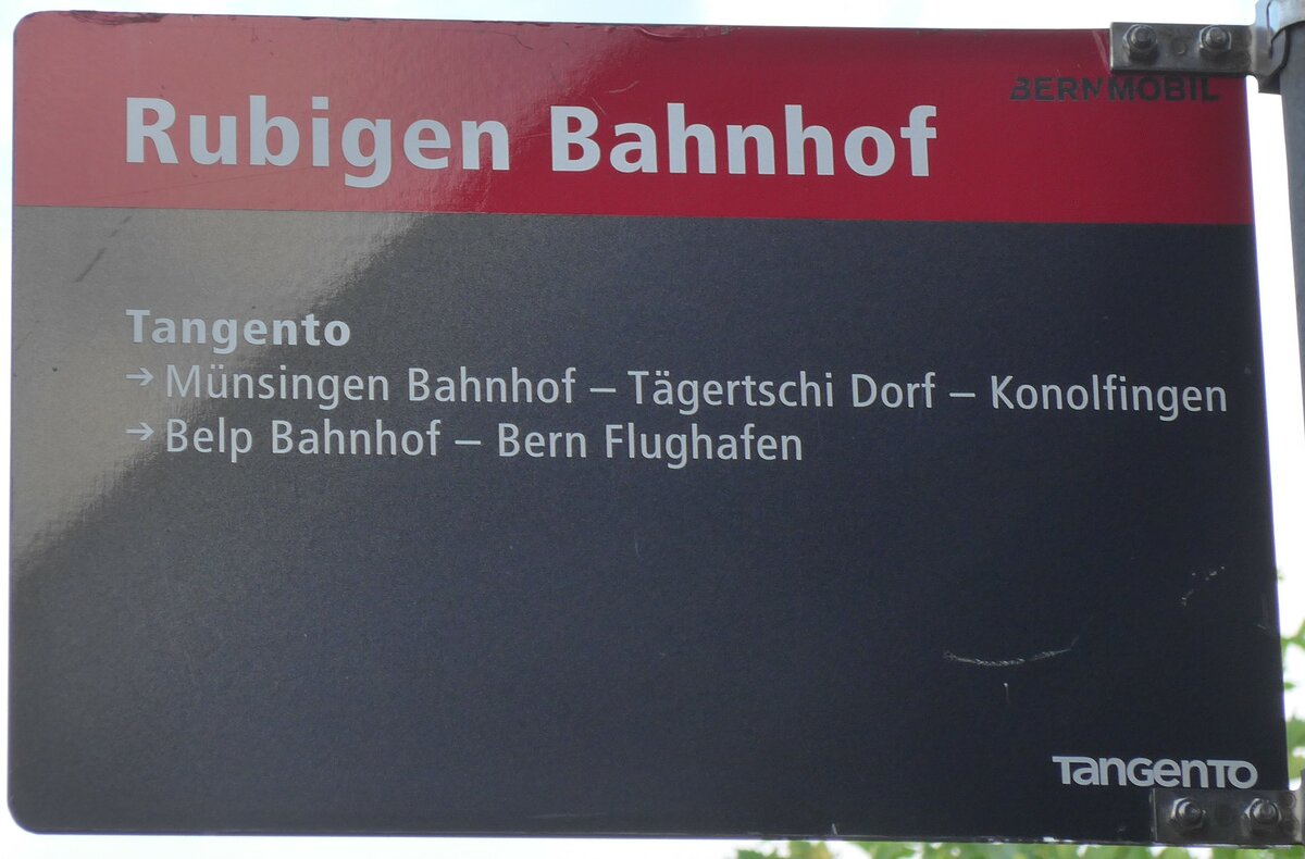 (182'502) - TanGenTO-Haltestellenschild - Fubigen, Bahnhof - am 2. August 2017