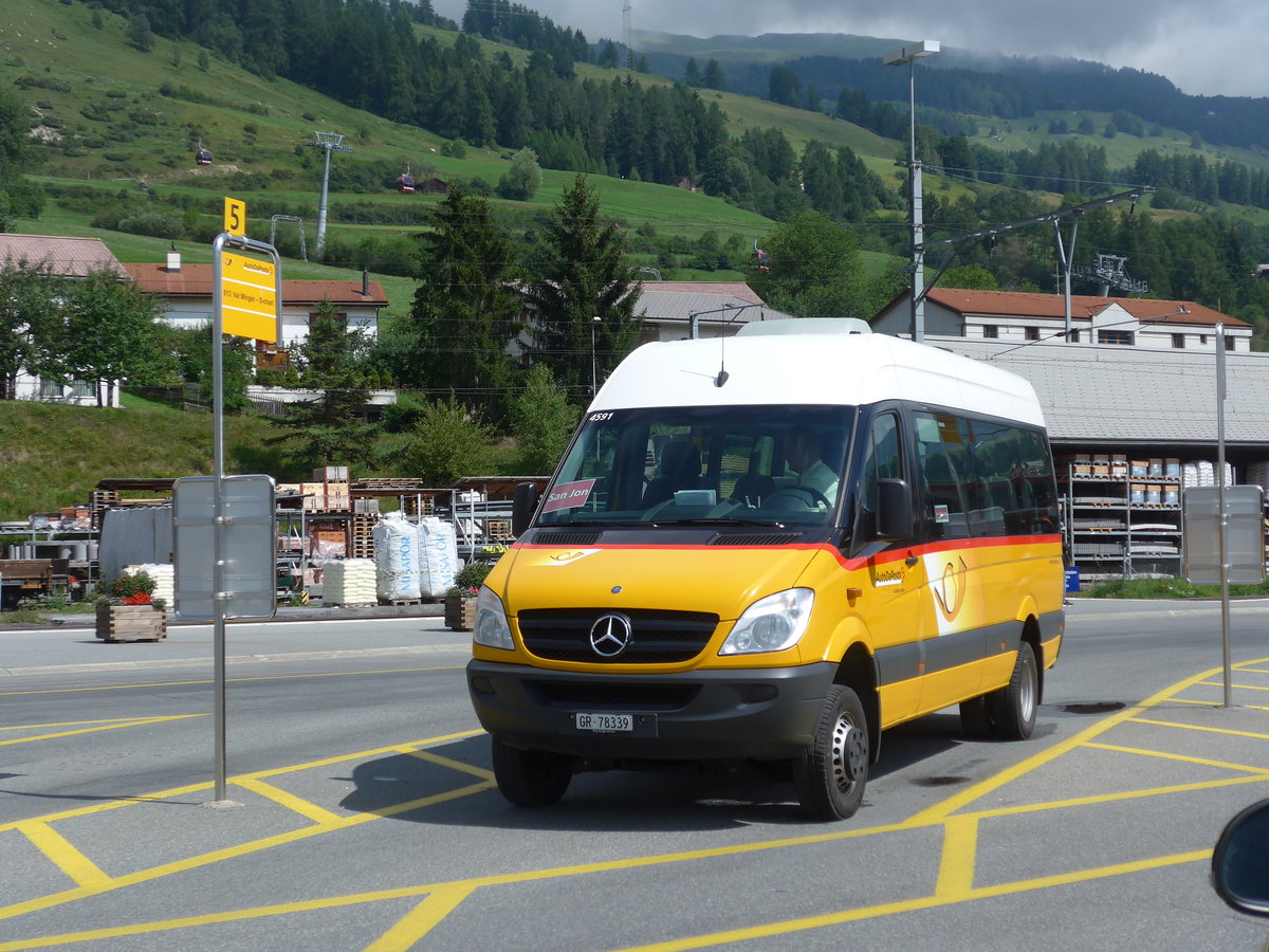 (182'715) - PostAuto Graubnden - GR 78'339 - Mercedes (ex Graf, Brail) am 5. August 2017 beim Bahnhof Scuol-Tarasp