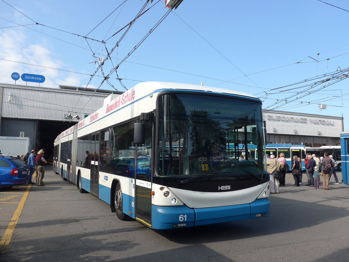 (183'690) - VBZ Zrich - Nr. 61 - Hess/Hess Doppelgelenktrolleybus am 20. August 2017 in Zrich, Garage Hardau