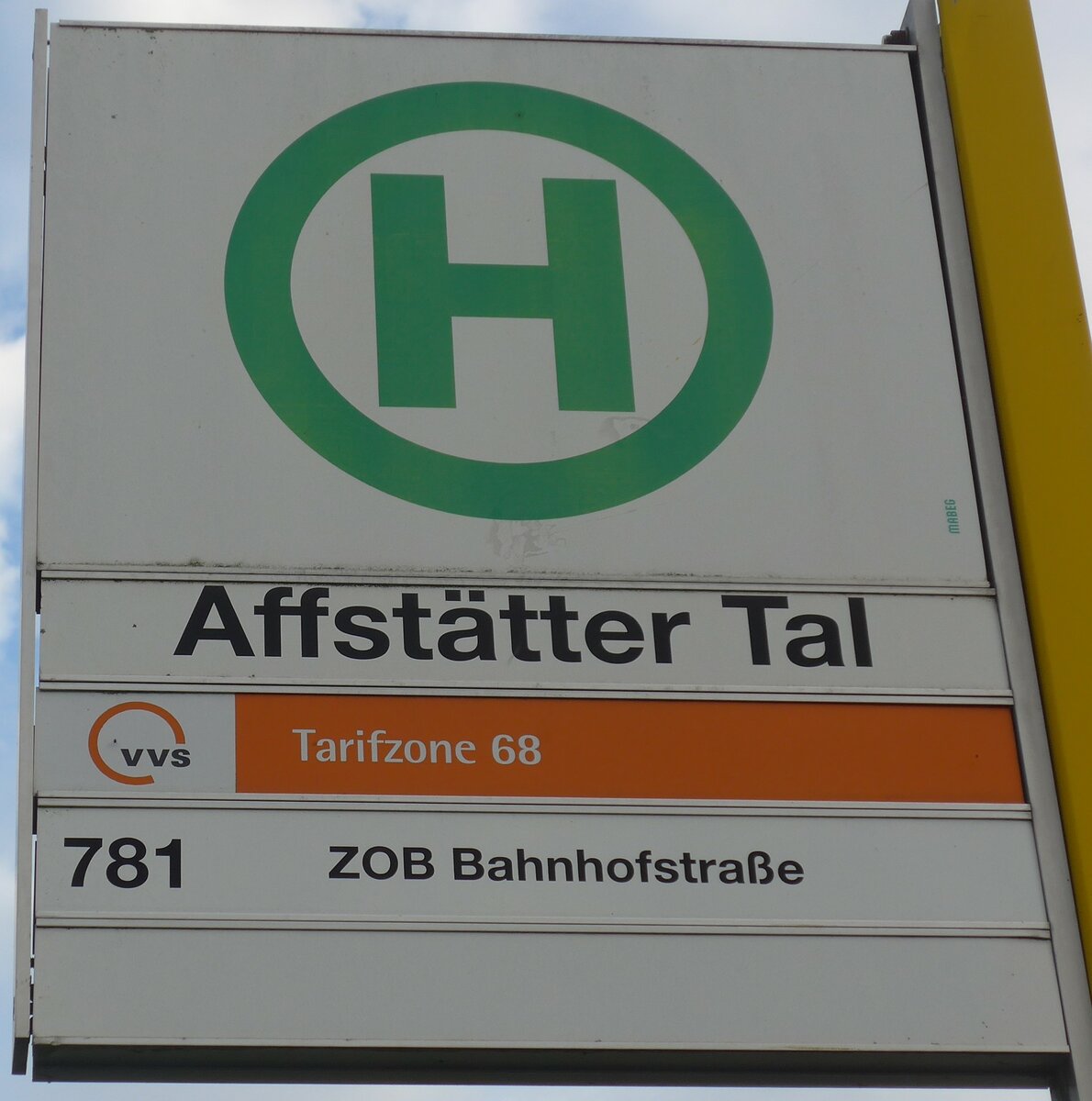 (183'875) - VVS-Haltestellenschild - Herrenberg, Affsttter Tal - am 23. August 2017