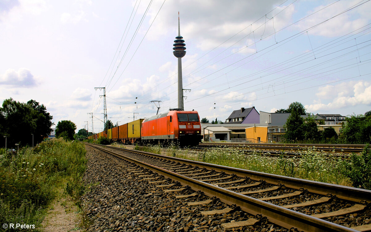 185 044-5 zieht mit einem Containerzug nach regensburg Ost durch Nürnberg Hohe Marter. 24.07.24