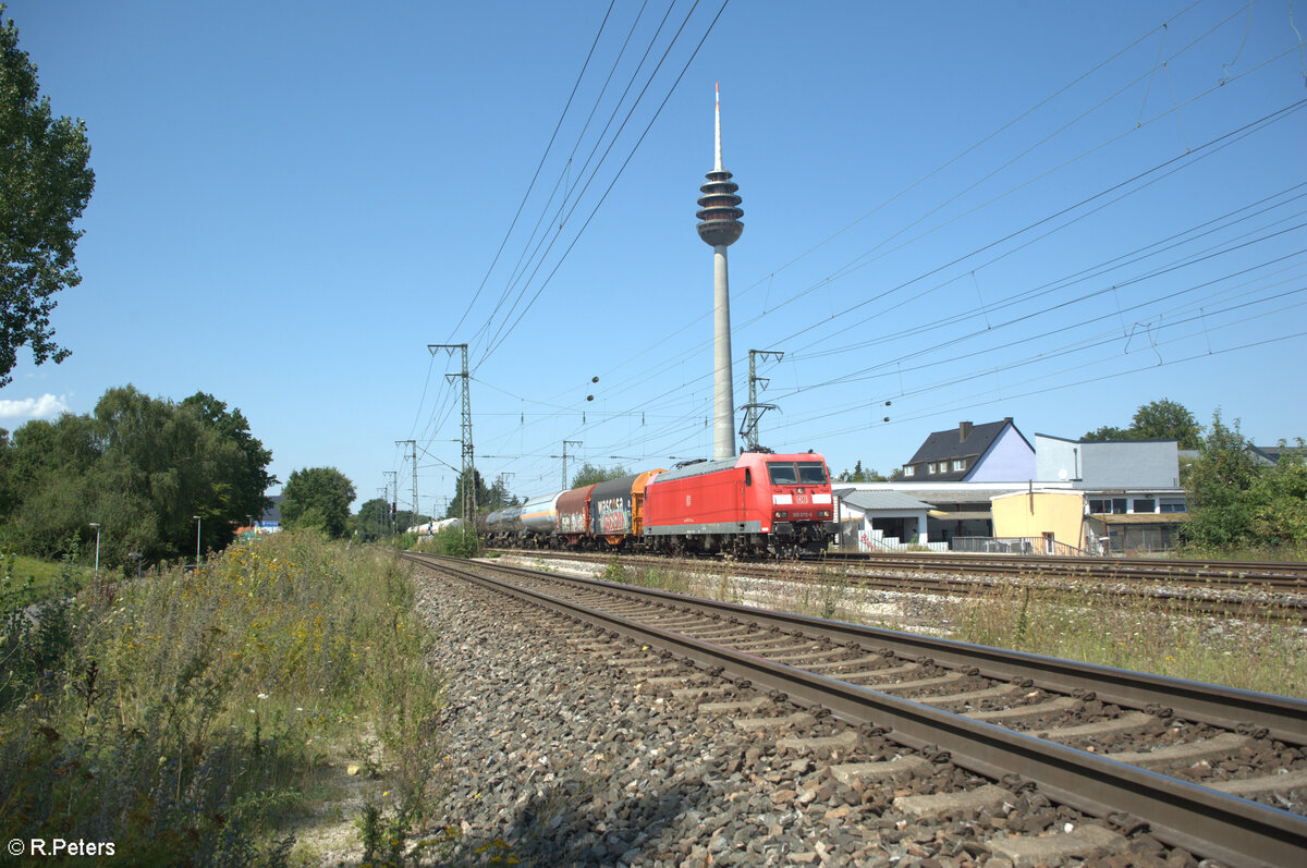 185 072-6 durchfährt Nürnberh Hohe Marter mit einem Gemischten Güterzug. 13.08.24
