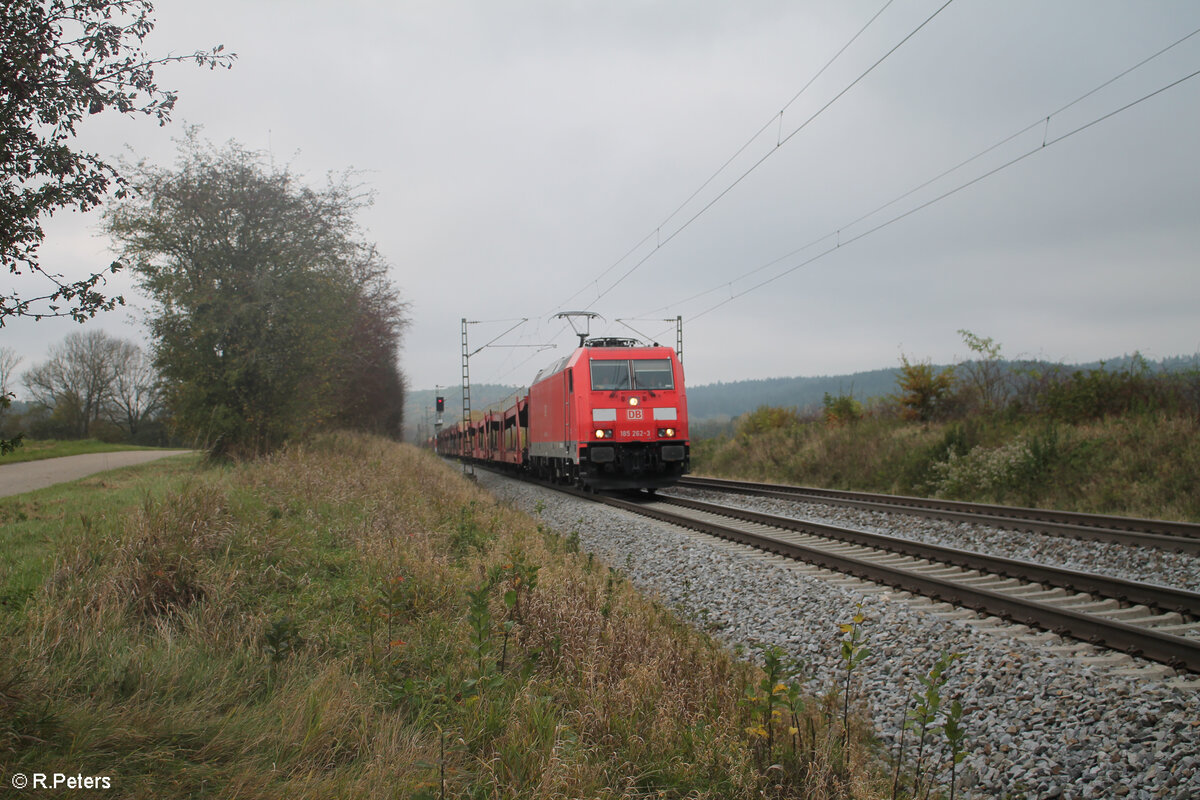185 262-3 zieht ein leeren Autotransportzug nach Passau bei Pölling. 26.10.24