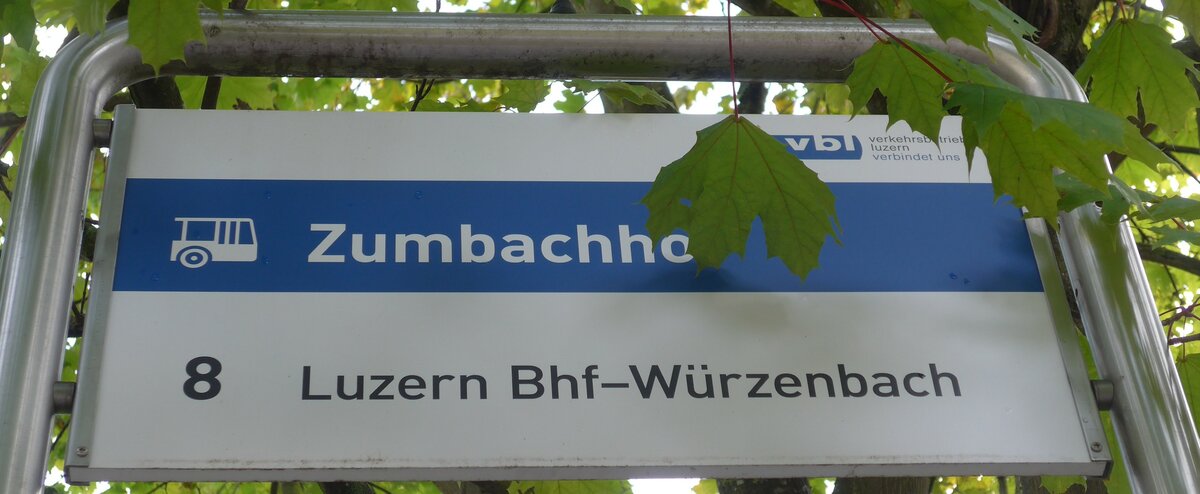 (185'160) - vbl-Haltestellenschild - Luzern, Zumbachhof - am 18. September 2017