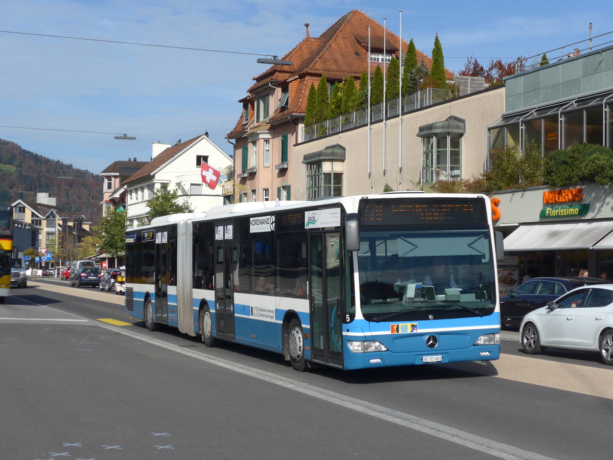 (185'917) - BLWE Wattwil - Nr. 5/SG 322'661 - Mercedes am 19. Oktober 2017 beim Bahnhof Wattwil