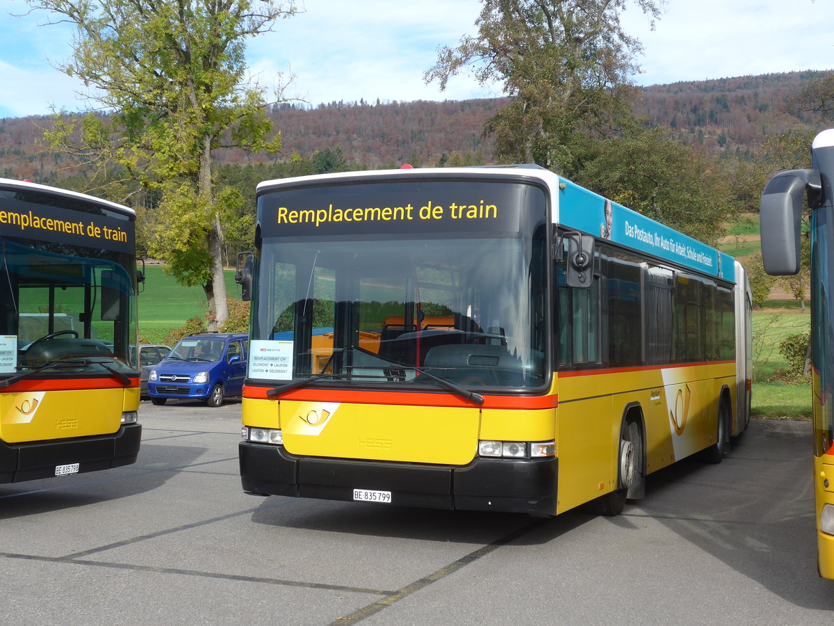 (186'029) - PostAuto Bern - Nr. 799/BE 835'799 - Volvo/Hess (ex Bernmobil, Bern Nr. 272) am 21. Oktober 2017 in Develier, Parkplatz