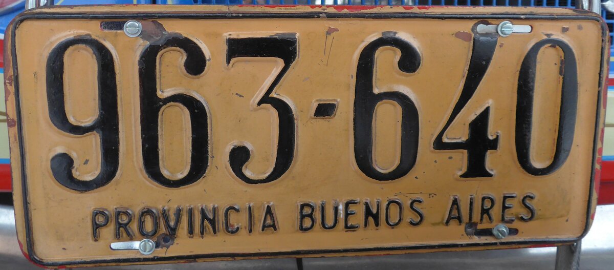 (186'346) - Aus Argentinien: Nummernschild - 963-640 - am 12. November 2017 in Stuttgart, Mercedes-Benz Museum
