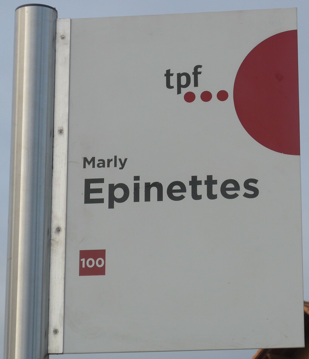 (186'690) - tpf-Haltestellenschild - Marly, Epinettes - am 27. November 2017