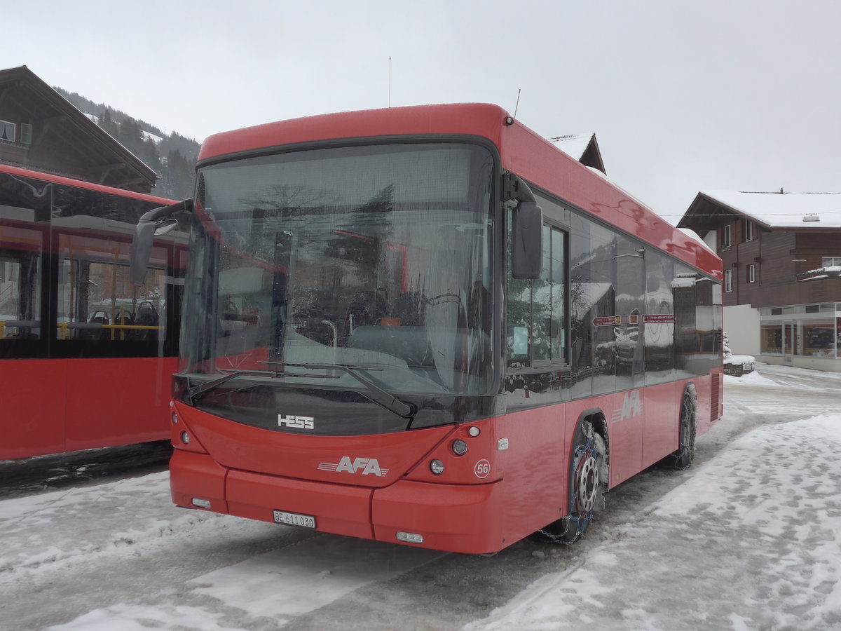 (186'941) - AFA Adelboden - Nr. 56/BE 611'030 - Scania/Hess am 10. Dezember 2017 beim Bahnhof Lenk