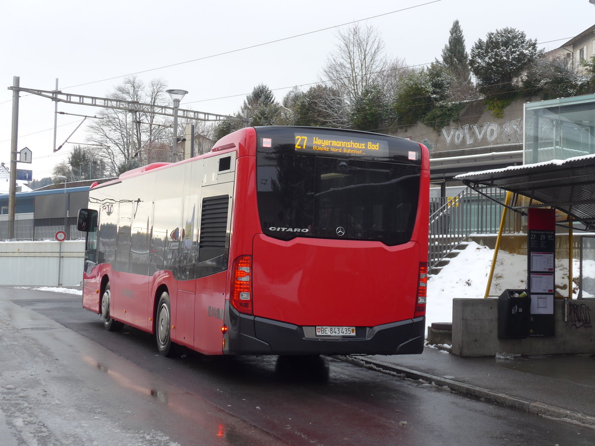 (187'091) - Bernmobil, Bern - Nr. 435/BE 843'435 - Mercedes am 18. Dezember 2017 beim Bahnhof Niederwangen