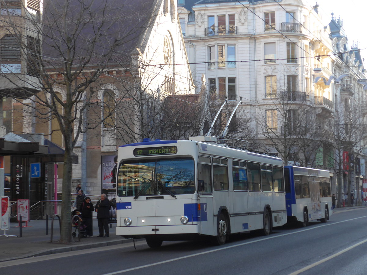 (187'127) - TL Lausanne - Nr. 790 - NAW/Lauber Trolleybus am 23. Dezember 2017 in Lausanne, Chauderon