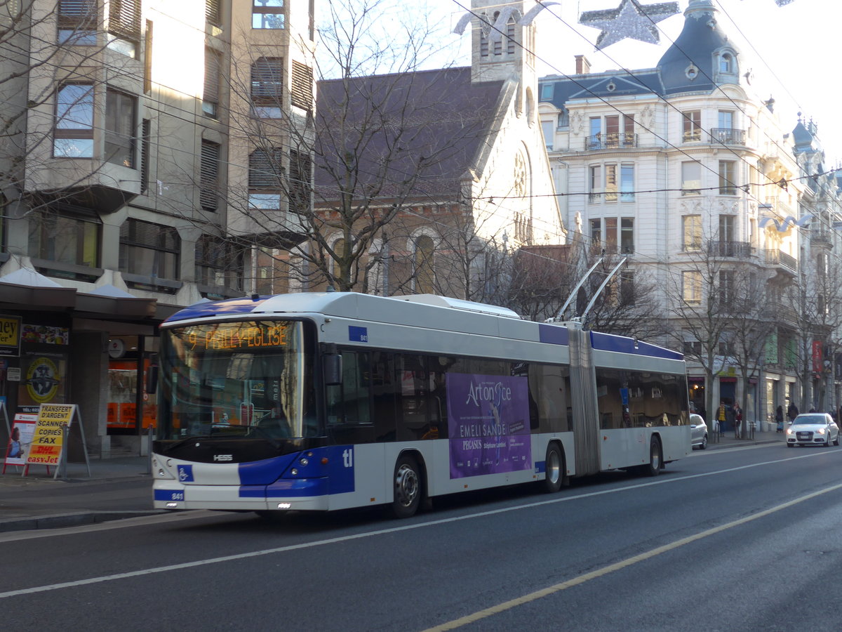 (187'134) - TL Lausanne - Nr. 841 - Hess/Hess Gelenktrolleybus am 23. Dezember 2017 in Lausanne, Chauderon