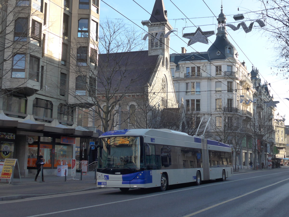 (187'136) - TL Lausanne - Nr. 878 - Hess/Hess Gelenktrolleybus am 23. Dezember 2017 in Lausanne, Chauderon