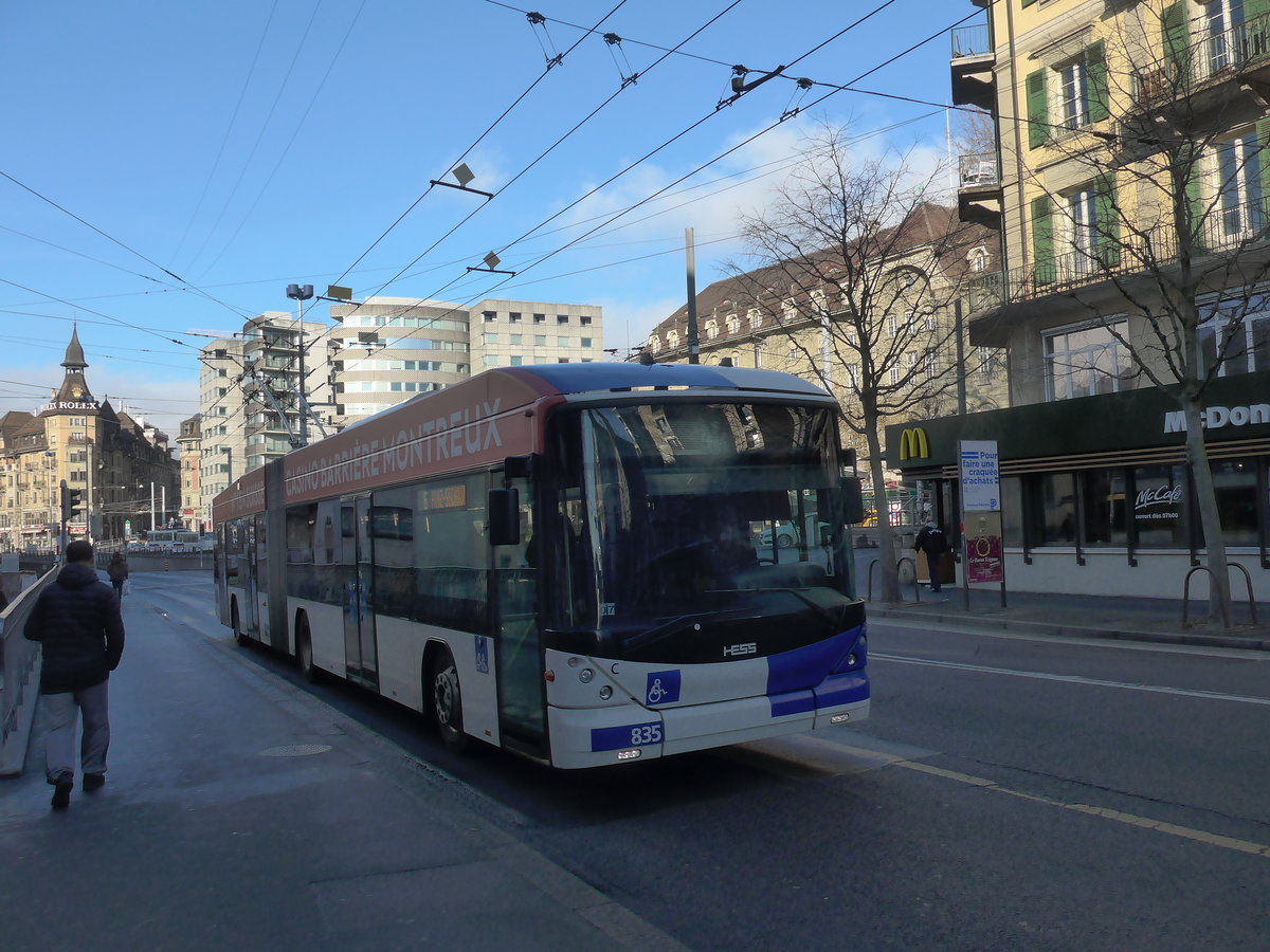 (187'142) - TL Lausanne - Nr. 835 - Hess/Hess Gelenktrolleybus am 23. Dezember 2017 in Lausanne, Chauderon