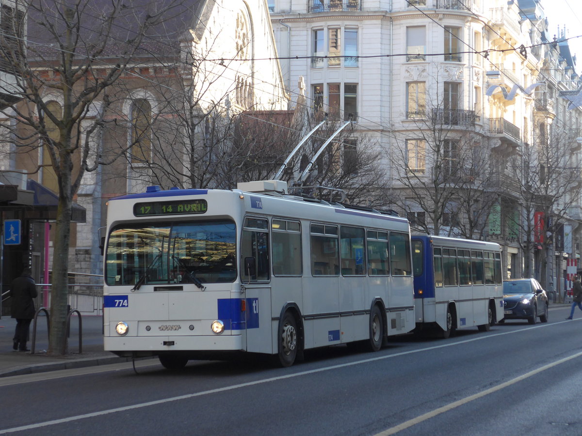 (187'144) - TL Lausanne - Nr. 774 - NAW/Lauber Trolleybus am 23. Dezember 2017 in Lausanne, Chauderon