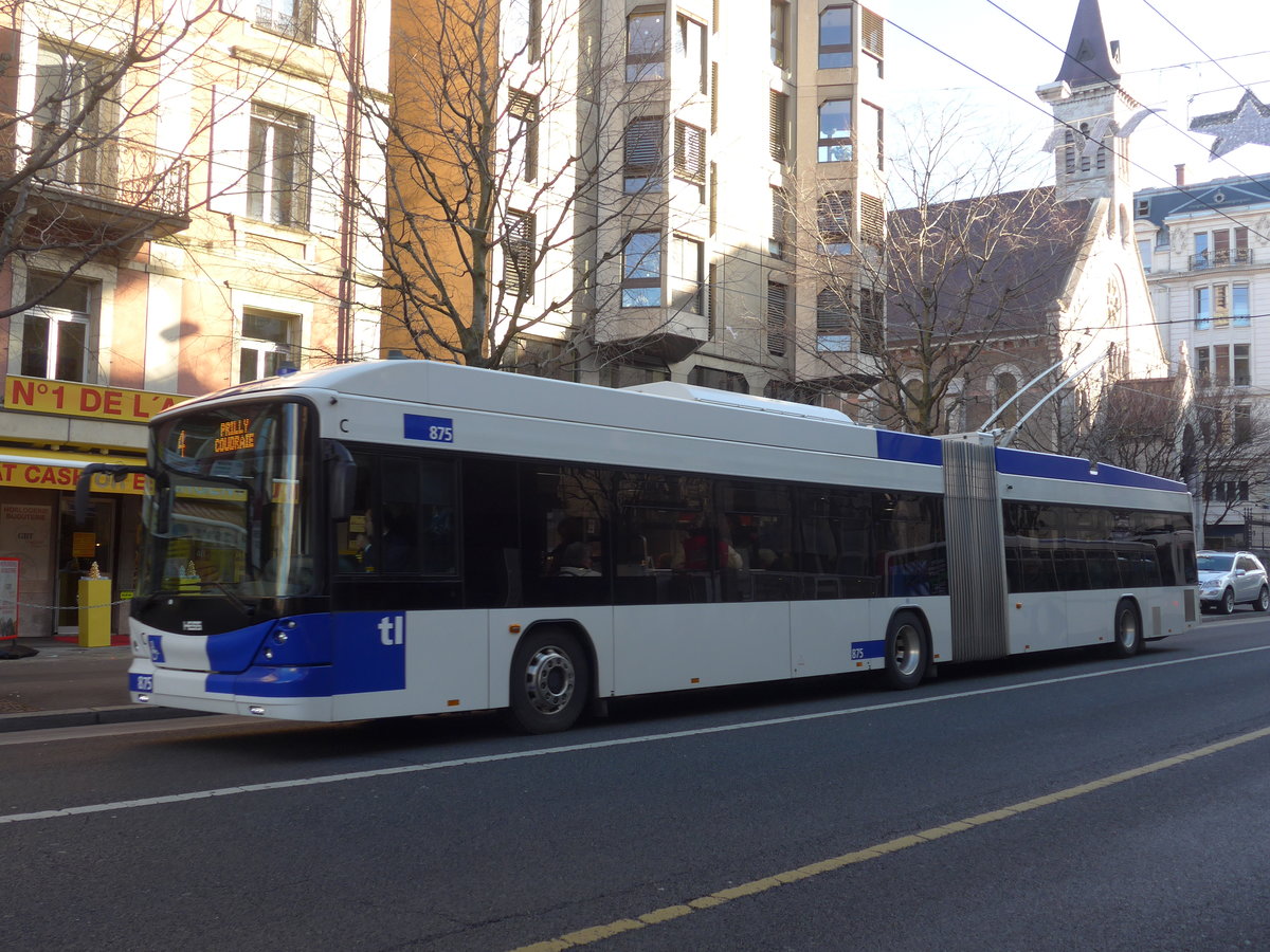 (187'167) - TL Lausanne - Nr. 875 - Hess/Hess Gelenktrolleybus am 23. Dezember 2017 in Lausanne, Chauderon