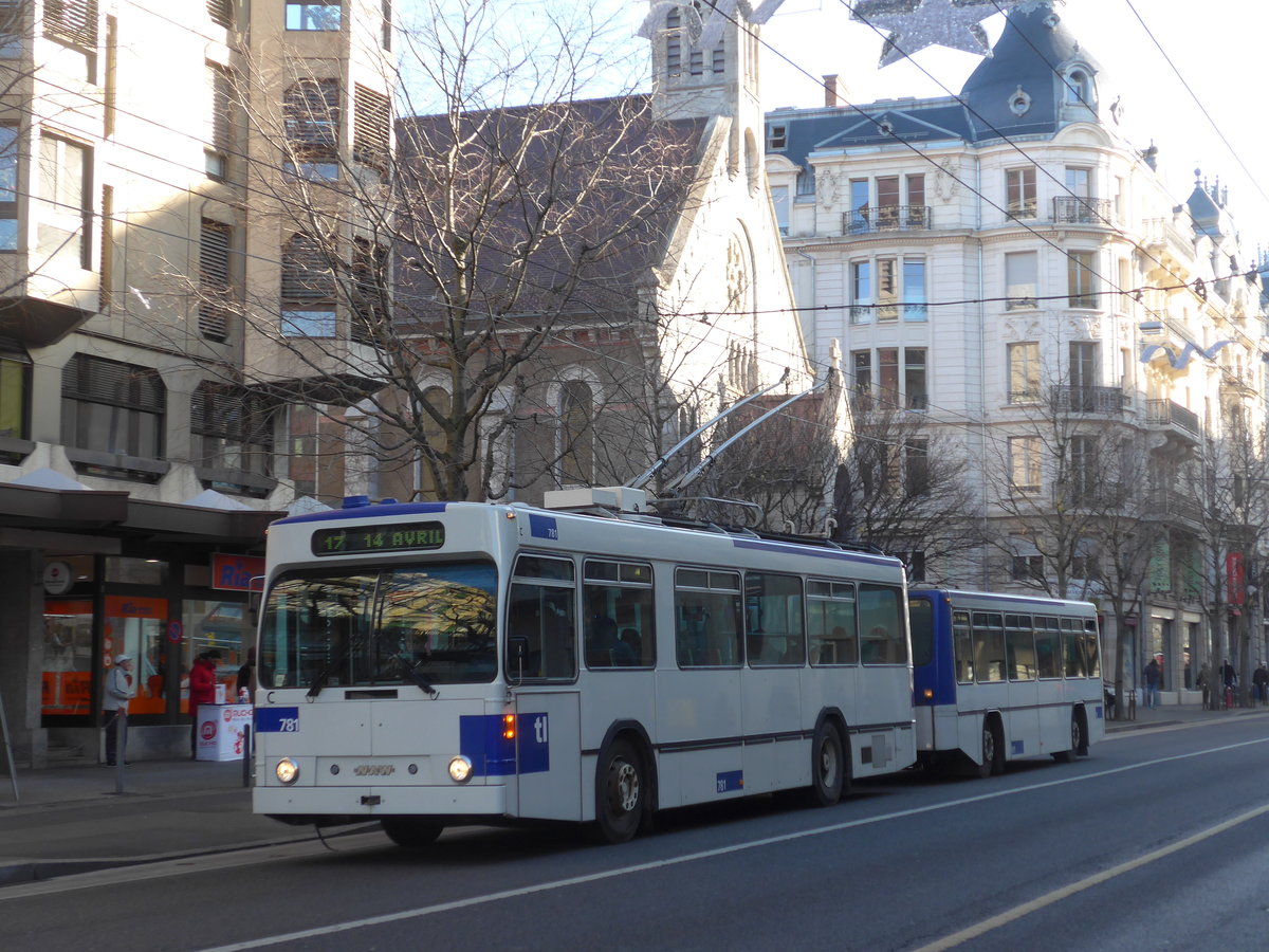 (187'173) - TL Lausanne - Nr. 781 - NAW/Lauber Trolleybus am 23. Dezember 2017 in Lausanne, Chauderon