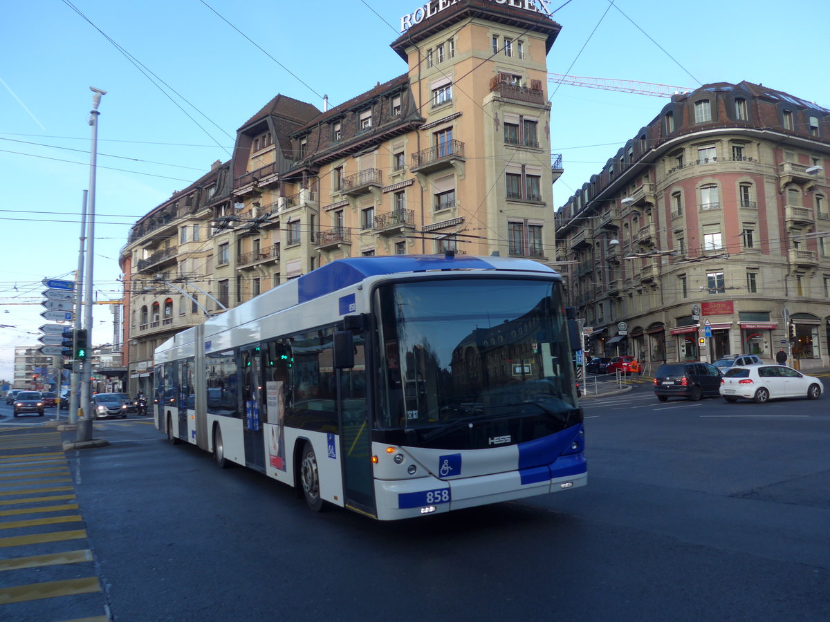 (187'182) - TL Lausanne - Nr. 858 - Hess/Hess Gelenktrolleybus am 23. Dezember 2017 in Lausanne, Chauderon
