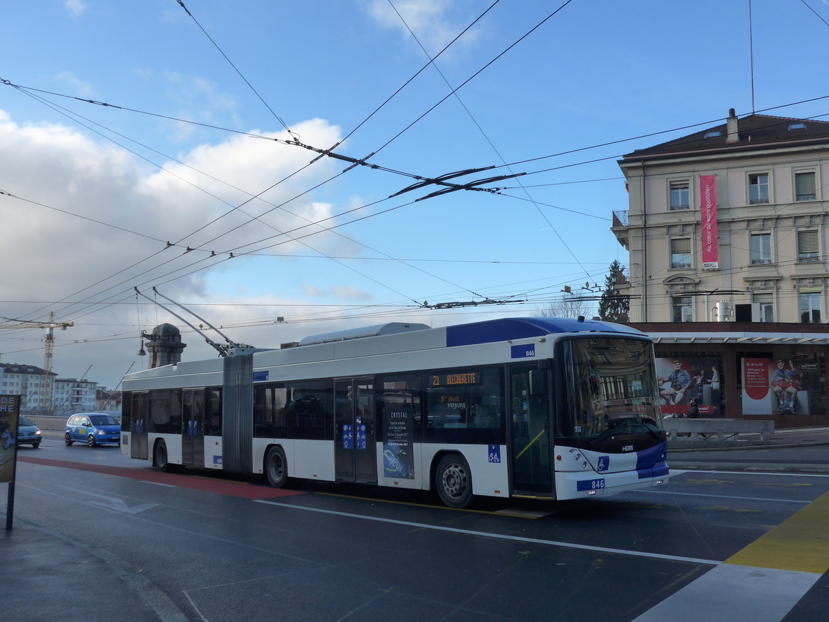 (187'183) - TL Lausanne - Nr. 846 - Hess/Hess Gelenktrolleybus am 23. Dezember 2017 in Lausanne, Chauderon