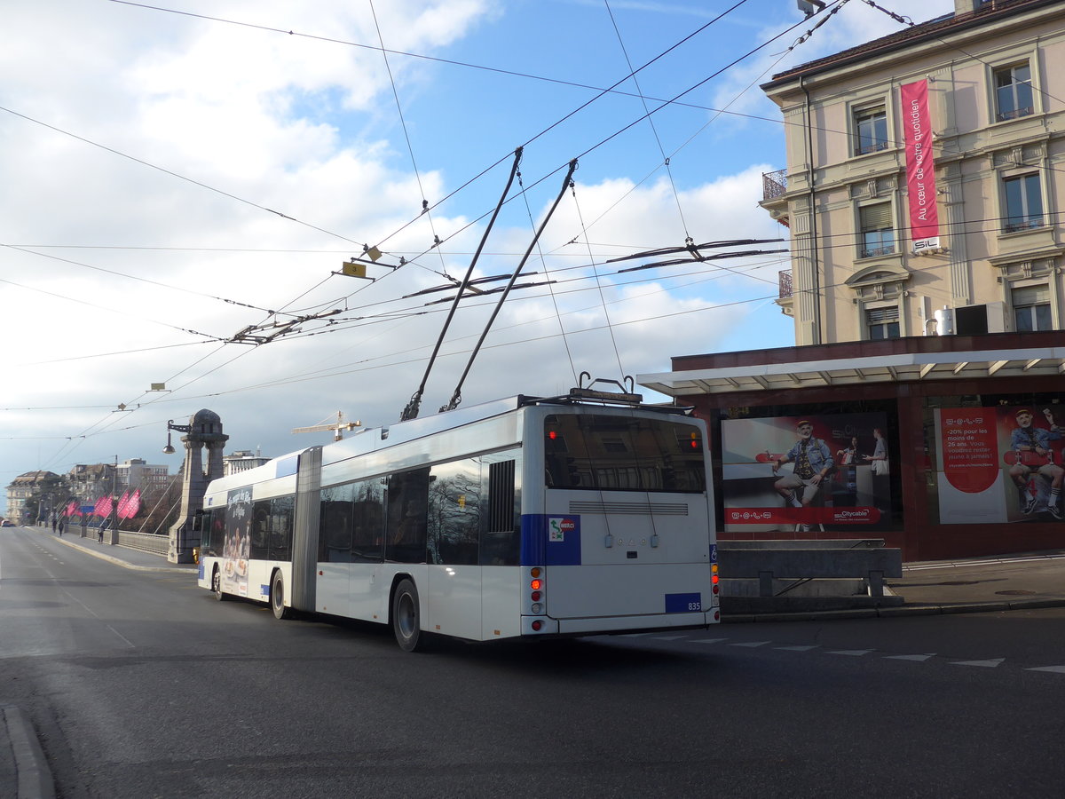 (187'189) - TL Lausanne - Nr. 835 - Hess/Hess Gelenktrolleybus am 23. Dezember 2017 in Lausanne, Chauderon