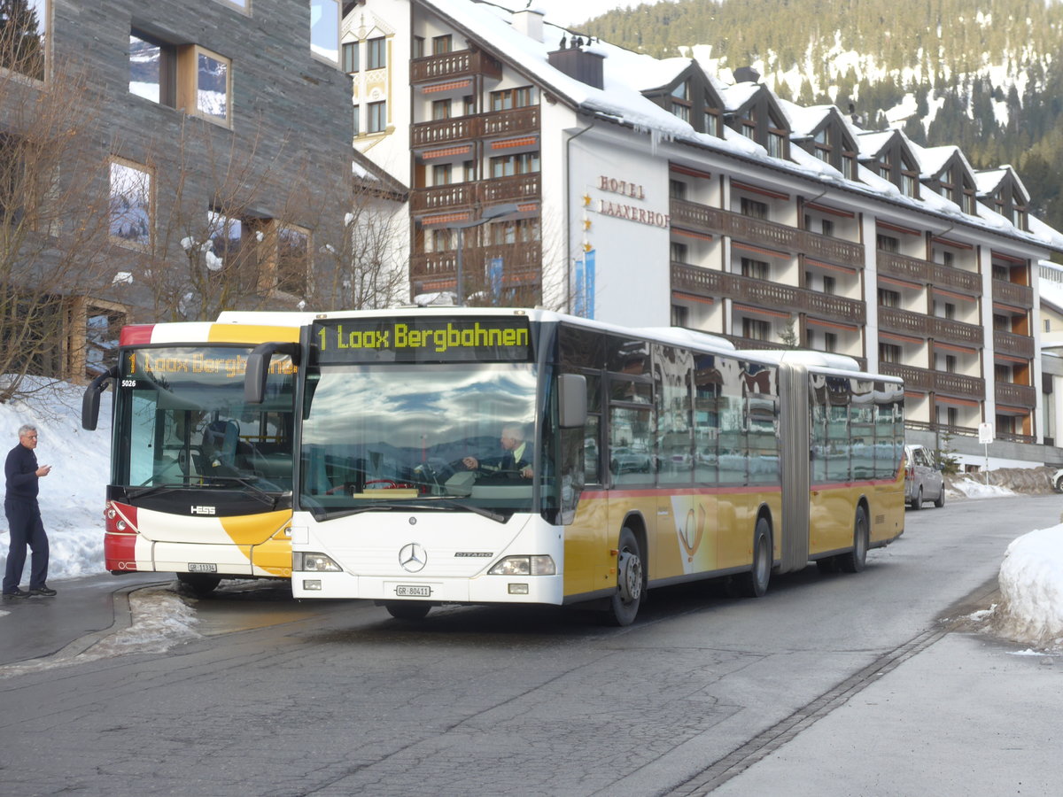 (187'354) - Stuppan, Flims - GR 80'411 - Mercedes (ex PostAuto Zrich Nr. 80; ex Eurobus, Arbon Nr. 4) am 26. Dezember 2017 in Laax, Bergbahnen