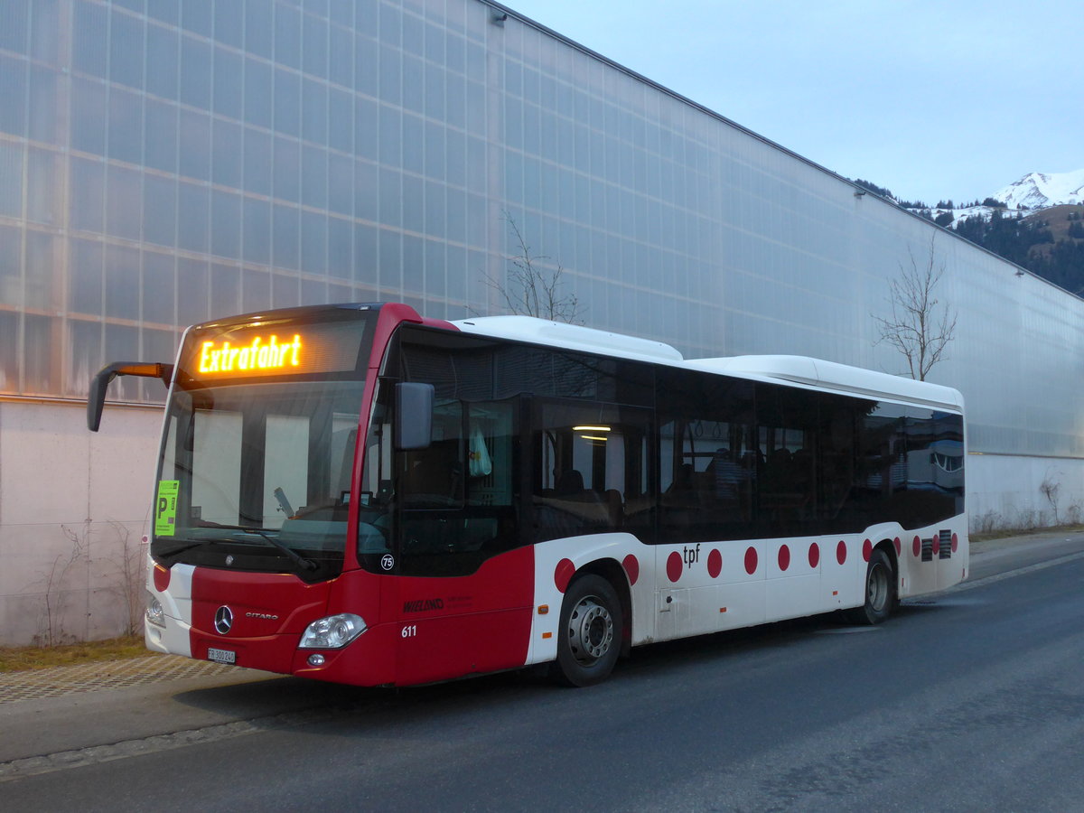 (187'673) - TPF Fribourg (Wieland 75) - Nr. 611/FR 300'240 - Mercedes am 7. Januar 2018 beim Bahnhof Frutigen