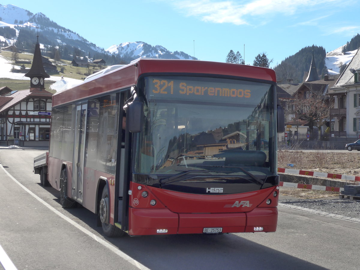 (188'074) - AFA Adelboden - Nr. 39/BE 25'753 - Scania/Hess am 28. Januar 2018 beim Bahnhof Zweisimmen
