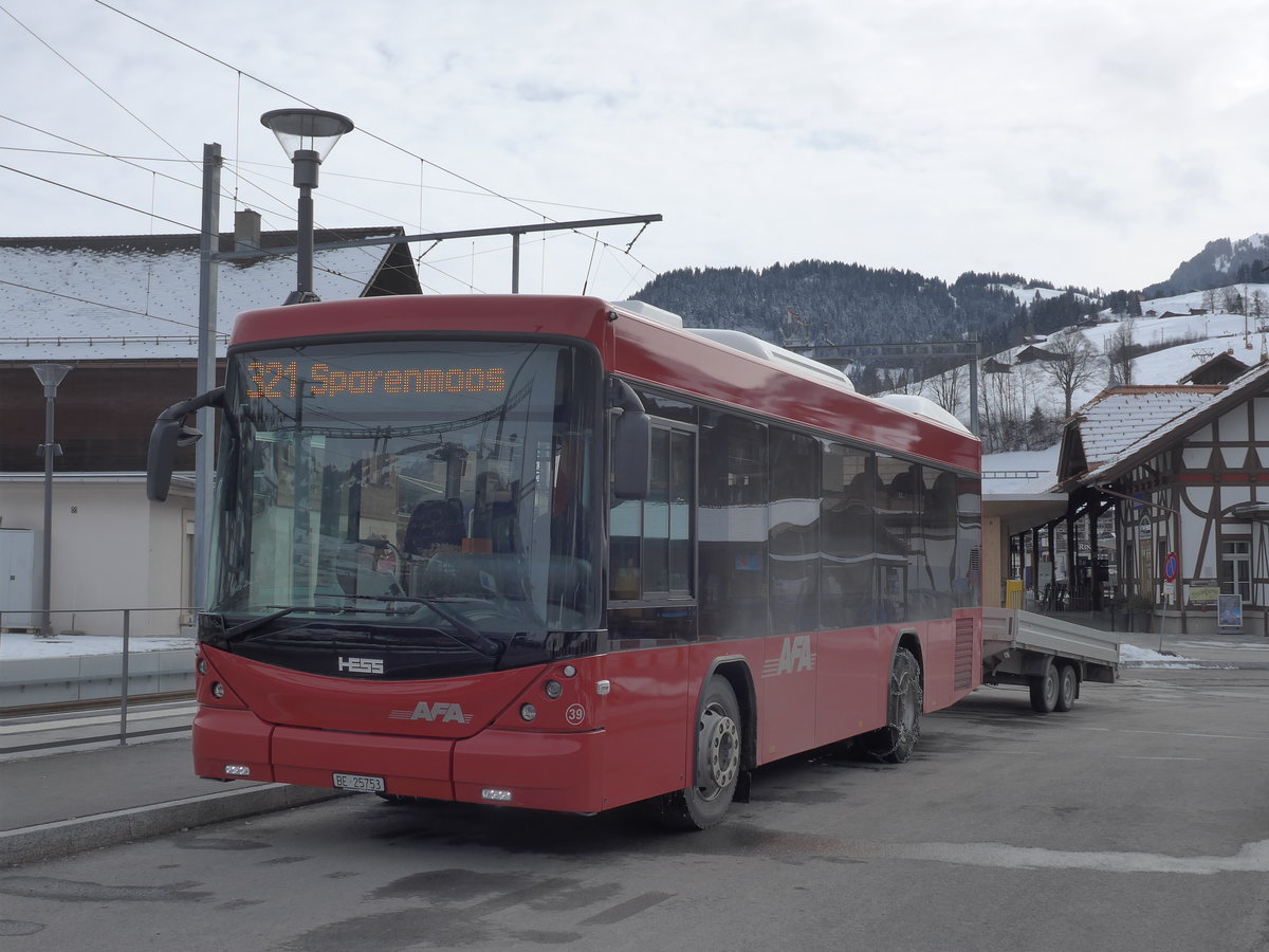 (188'202) - AFA Adelboden - Nr. 39/BE 25'753 - Scania/Hess am 4. Februar 2018 beim Bahnhof Zweisimmen