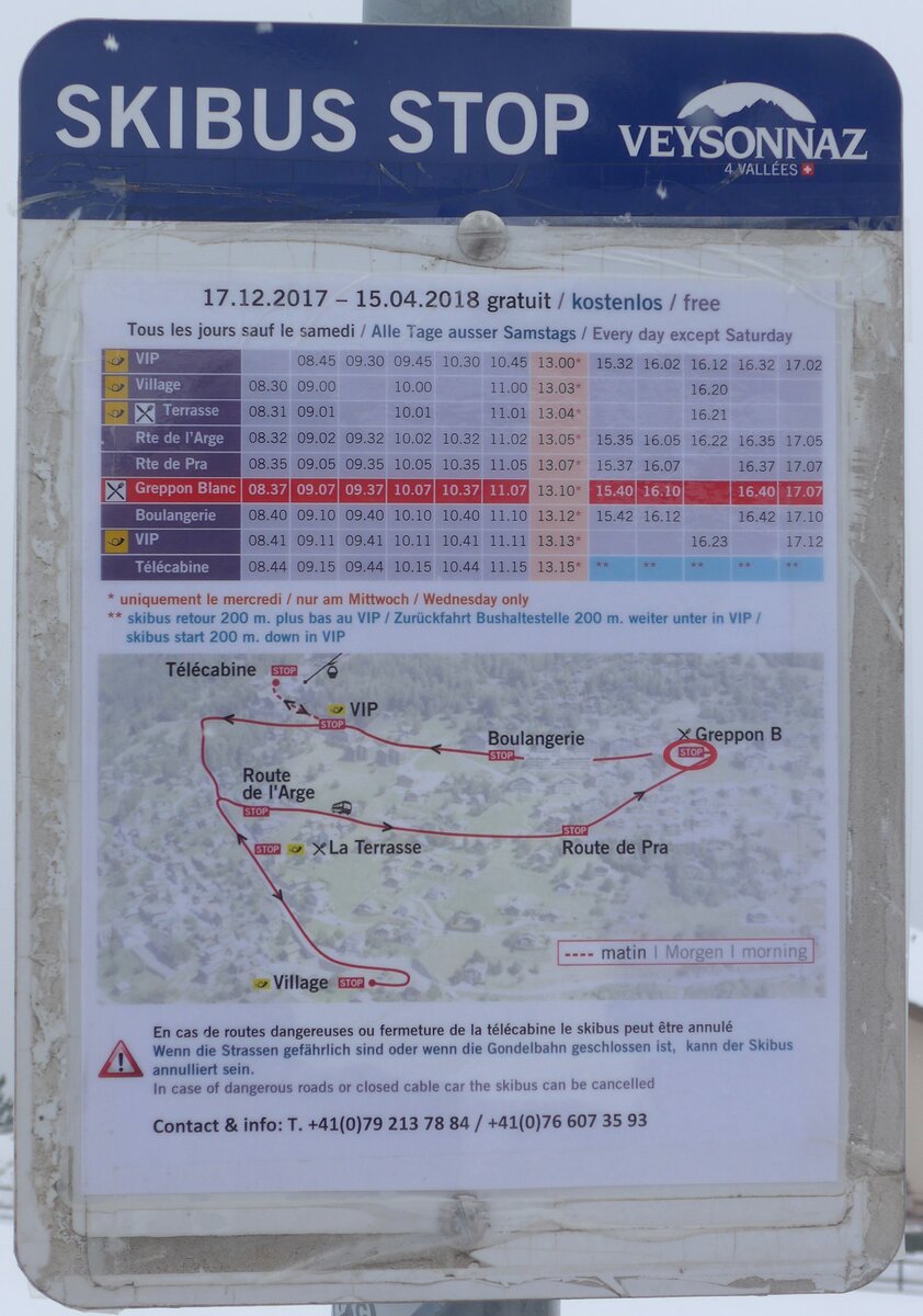 (188'373) - Skibus-Fahrplan am 11. Februar 2018 in Veysonnaz