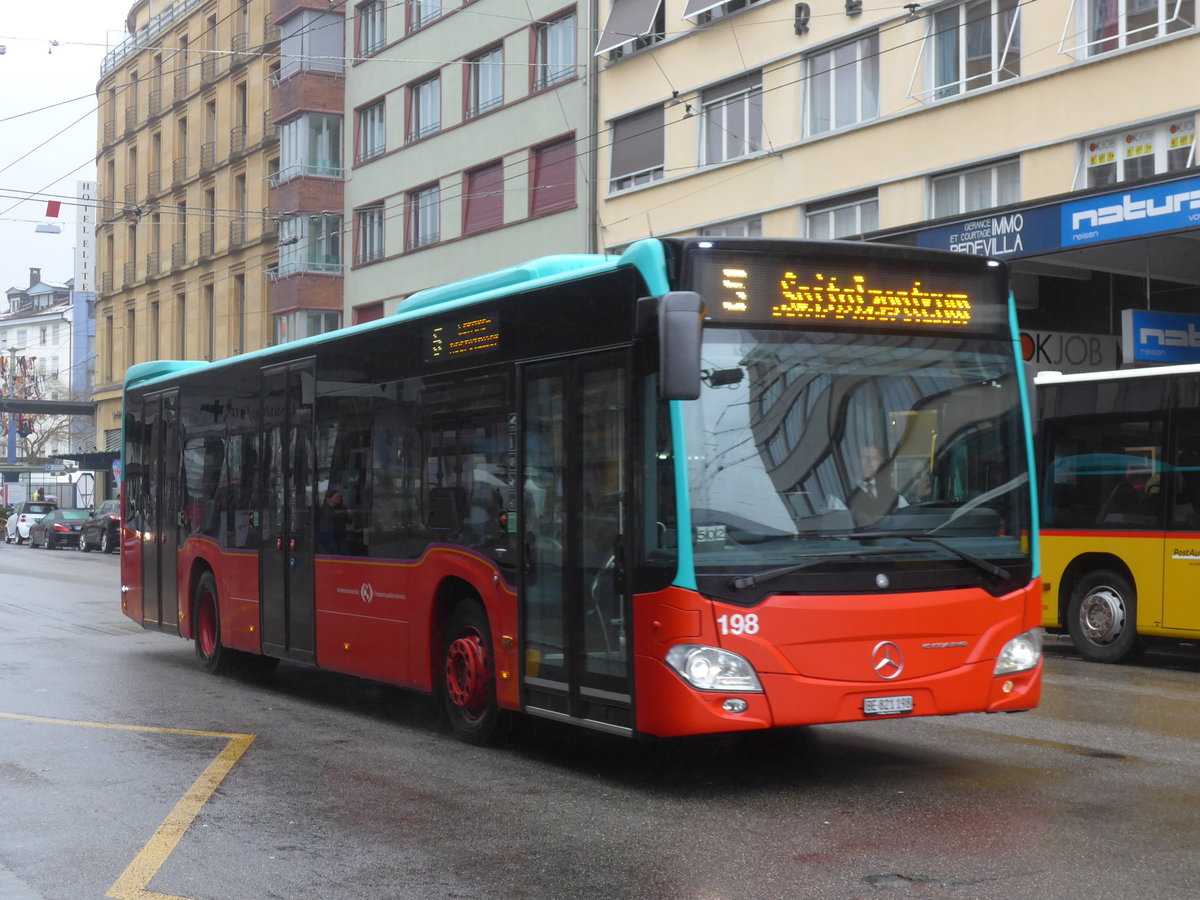 (188'668) - VB Biel - Nr. 198/BE 821'198 - Mercedes am 15. Februar 2018 beim Bahnhof Biel