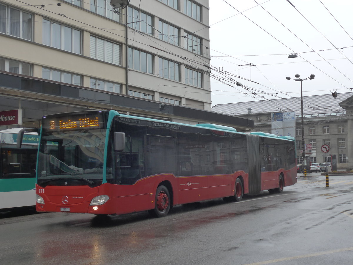 (188'696) - VB Biel - Nr. 171/BE 821'171 - Mercedes am 15. Februar 2018 beim Bahnhof Biel